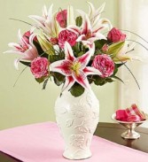 Garden Rose and Lily Bouquet in Lenox® Fresh Arrangement