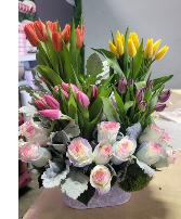 garden tulips rose arrangement 