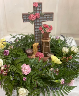 Gardening Cross with Floral Wreath  Cross