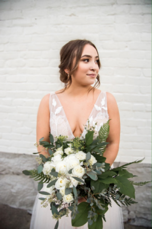 Gardeny Greens and White Hand-Tied Bridal Bouquet