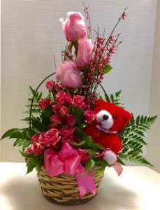 Gentle Love Flowers and Bear on Basket