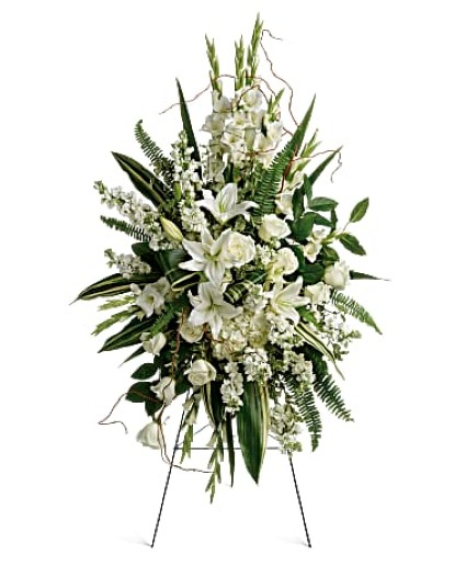 Gentle Thoughts standing Spray White Funeral Flowers
