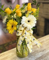 Gerbera Daisies and Roses Cheerful vase arrangement
