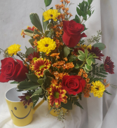 "Fall Happy Face" Roses with fall daisies! 