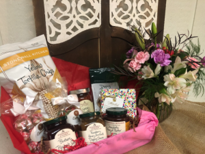 Gift Basket & Flower Combo Fresh Arrangement with Food basket