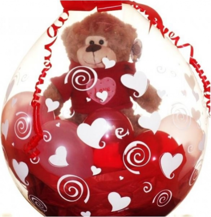 Gift In A Balloon! Stuffed Bear, Chocolate Candy and Balloon Fillers