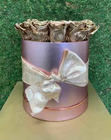 Gift preserved Rose Box Gold and Blush colored Roses