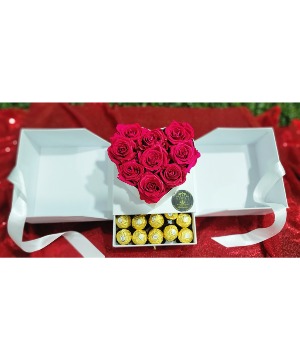 Gift White Box Rose Chocolate. Preserved Roses.