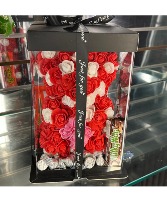 Gina's Gift Baskets Boxed bear of foam roses with chocolate