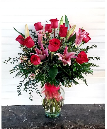 Gina's Red Roses and Star Gazers Exclusively at Mom & Pops in Ventura, CA | Mom And Pop Flower Shop