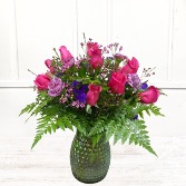 12 Pink Roses with Lavender Mix 