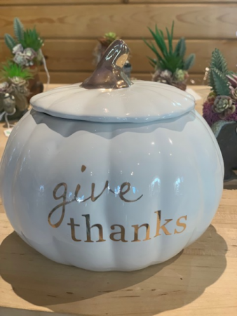 Give Thanks White Ceramic Keepsake Pumpkin