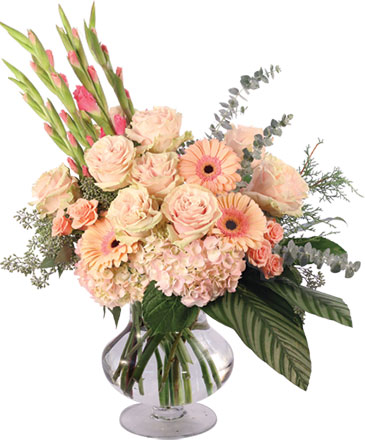 Gladly Pastel & Pink Flower Arrangement in Cooperstown, ND | Brick & Leaf Boutique