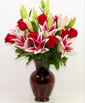 Glamorous Lilies and Roses  Vase Arrangement