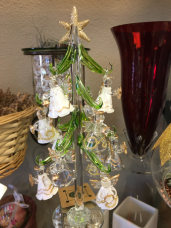 Glass Tree w/Ornaments Angels Holiday Tree