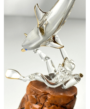 Glass Baron Hand Blown Dolphin & Diver Sculpture # 