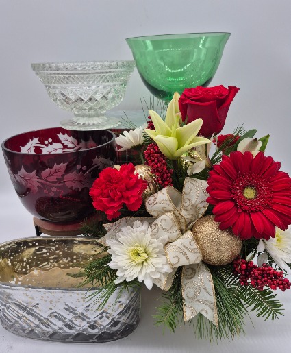 Glass Christmas Container Floral Bouquet
