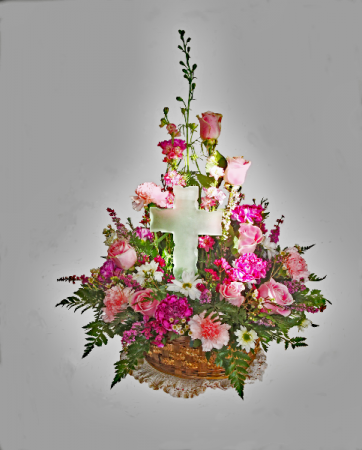 Glass Cross Basket Arrangement in Penn Yan, NY | Garden of Life Flowers