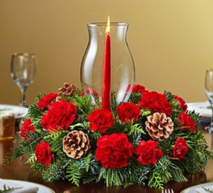 Glass Hurricane Holiday Centerpiece