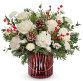 Gleaming Holiday Bouquet White & Red Carnations