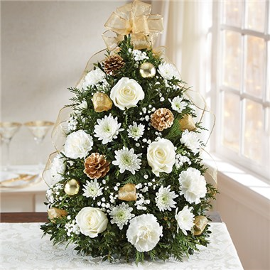 Glistening Gold Holiday Flower Tree Holiday Floral Arrangement