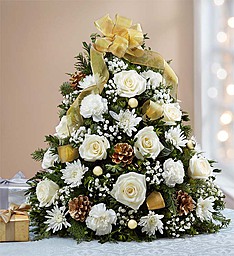 Glistening Holiday tree Fresh flower arrangement