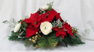 Glitter Poinsettia Centerpiece Permanent Arrangement by Inspirations Floral Studio