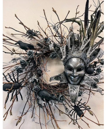 Glittered in Black & Grey Wreath Halloween Wreath in Fairview, OR | QUAD'S GARDEN - Home to Trinette's Floral