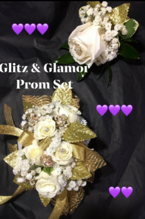 Glitz & Glamor Prom Set.  Chose your flower color and ribbon color  in Ozone Park, NY | Heavenly Florist