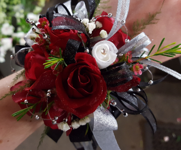 Glitzy Red Rose Wrist Corsage