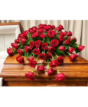 GLORIOUS RED CASKET SPRAY Funeral Flowers in Galveston, TX | MAINLAND FLORAL