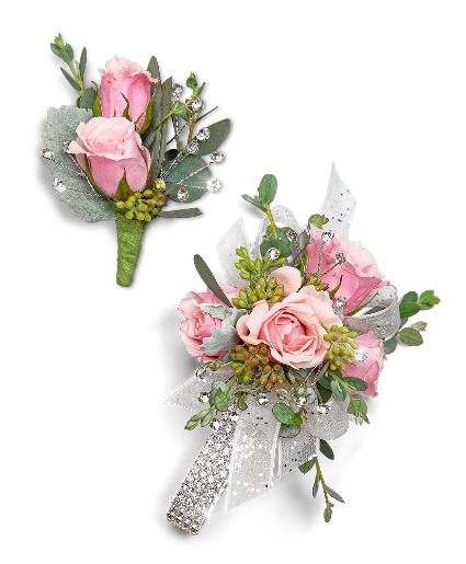 Glossy Corsage and Boutonniere Set Flower Arrangement