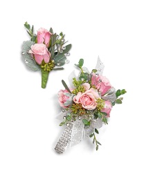 Glossy Corsage and Boutonniere Set Prom