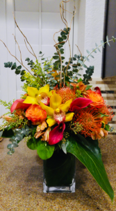 Glowing Amber Floral Arrangement