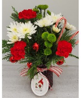 Gnome for the Holidays vase arrangement with keepsake ornament