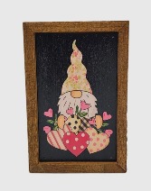 Gnome with hearts wooden framed picture 