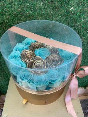 Gold and Turquoise Preserved Gift Rose Box with  