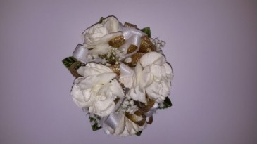 Gold And White Carnation Wrist Corsage