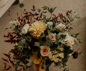 Gold Burgundy Blush and Navy Garden Style Bridal Bouquet 