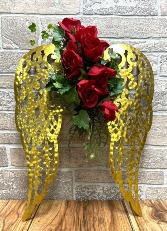 Gold Filigree Angel Wings Red Roses  on Easel SHOP EXCLUSIVE