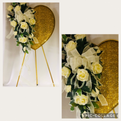 Gold Heart Standing Funeral Arrangement 