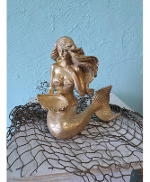 Gold Mermaid Sitting Statue 