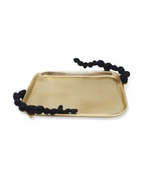  Gold Oblong Tray w/ Black Pebble Design 