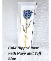 Gold Roses Soft Blue & Navy Striped Gold Rose