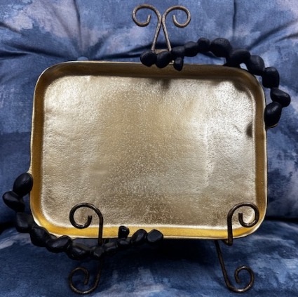 GOLD TRAY WITH BLACK PEBBLE HANDLES 