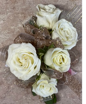 Golden and White Wrist corsage   