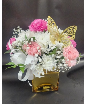 Golden Butterfly Carnations and Daisies