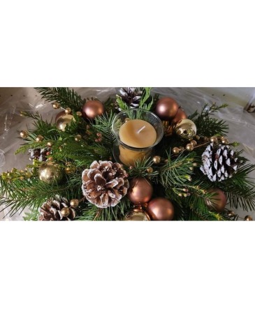 Golden Christmas Beauty  centerpiece in Cherryville, BC | Simply Baskets, Gifts & The Spruce Farm Mercantile