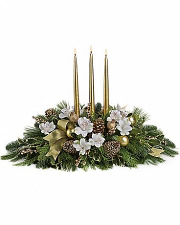 Golden Christmas Centerpiece Arrangement
