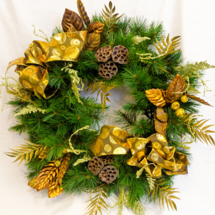 Golden Christmas Silk Floral Wreath